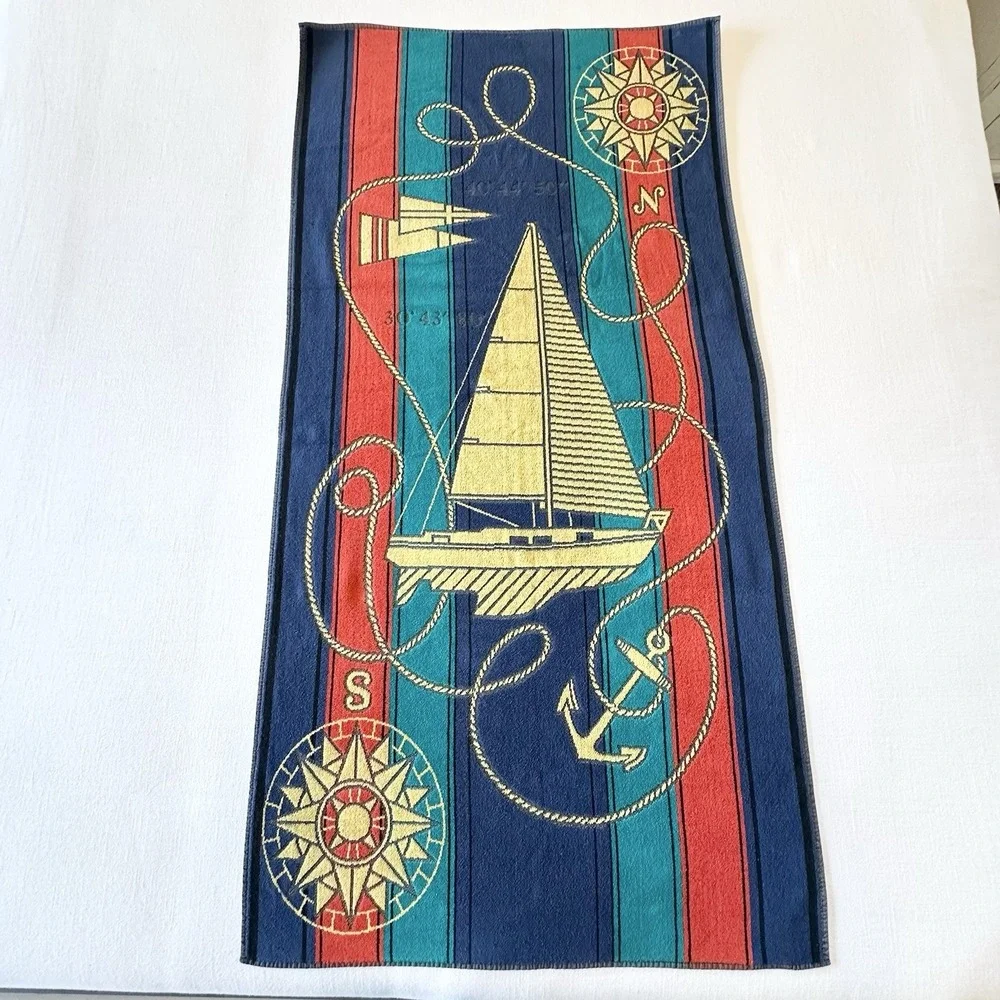 Vintage Sailboat Sail Boat Sun Days Beach Towel Brazil Nautical READ
